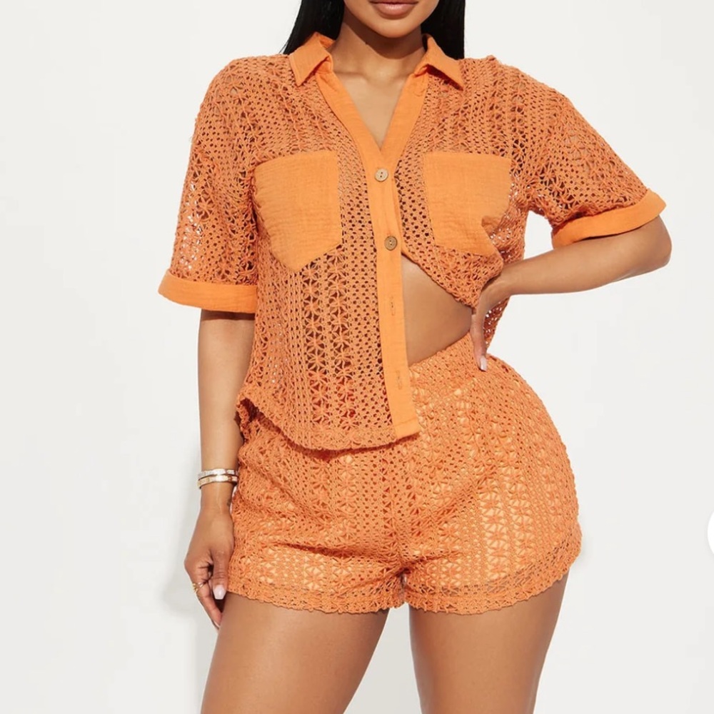 Fashion Nova High Waist Orange Lace Shorts